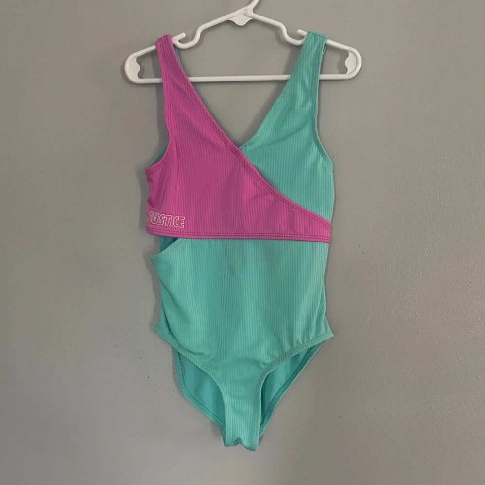Justice Vibrant Pink and Teal One-Piece Swimsuit